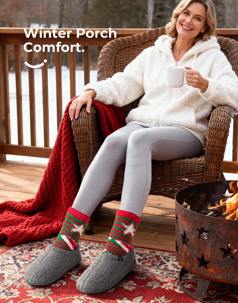 HomeTop Women's Fuzzy Curly Fur Memory Foam Loafer Slippers Bedroom House Shoes with Polar Fleece Lining (9-10, Grey) - Image 2